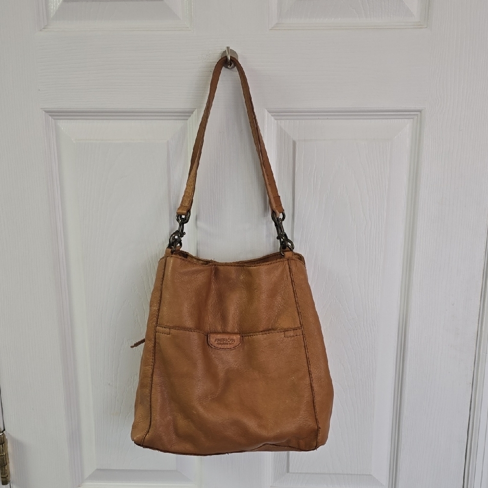 American Leather Co Austin Soft Leather Hobo Bucket Shoulder Bag Brown
